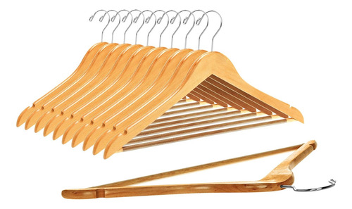 Perchas De Madera Para Ropa Con Barra Pantalones X 6 Piezas