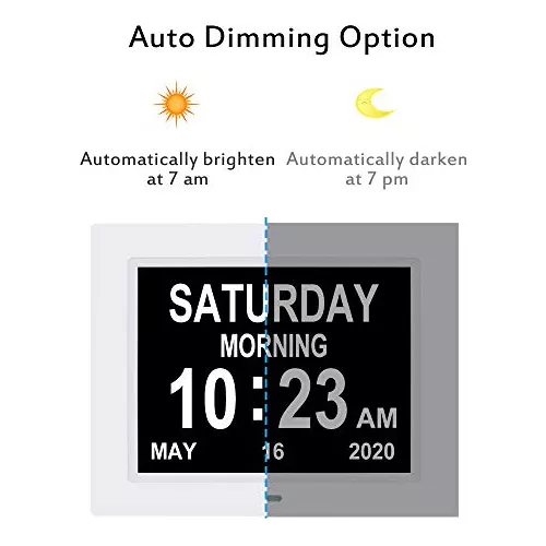 LaMi - Reloj digital de demencia de 8 pulgadas con día y fecha, reloj de  pared con pantalla grande HD, 12 alarmas, calendario digital, para personas