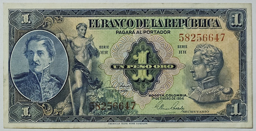 Billete 1 Peso 01/ene/1954 Colombia Xf