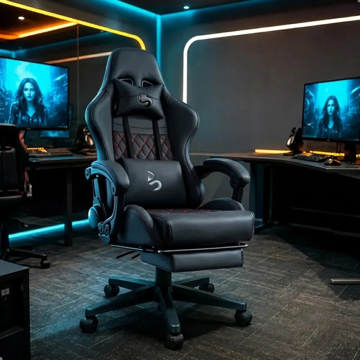 Cadeira Gamer Ergonômica Escritório 150kg Reclinável Confortável Premium Preto Couro Sintético
