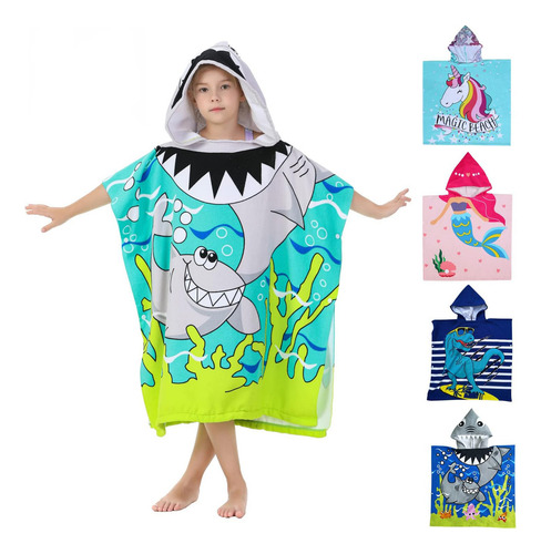 Toallas De Microfibra Con Capucha Para Baño De Niños Color Gris Tiburones