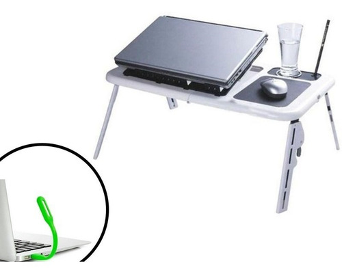 Mesa Dobrável Notebook Cooler Usb Mousepad + Luminária + Nf