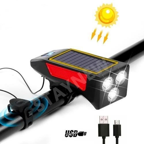 Linterna (luz) Para Bicicleta 300lm +timbre +carga Solar/usb