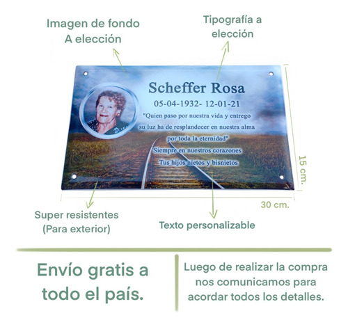 Fotoceramica Para Cementerio, Lapidas, Nicho, 30x15cm.