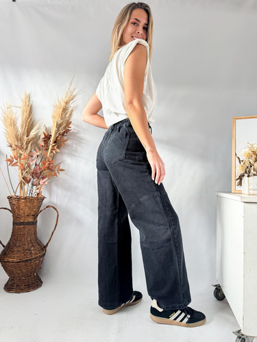 Pantalon Lulyna T/jean Mujer Wide Leg C/elastico En Cintura