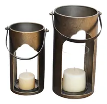 Comprar Fanales Porta Vela De Metal Dorado Y Vidrio India
