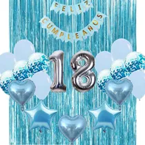 Comprar Combo Deco Globos Feliz Cumple Celeste+2cortina+numeros 70cm