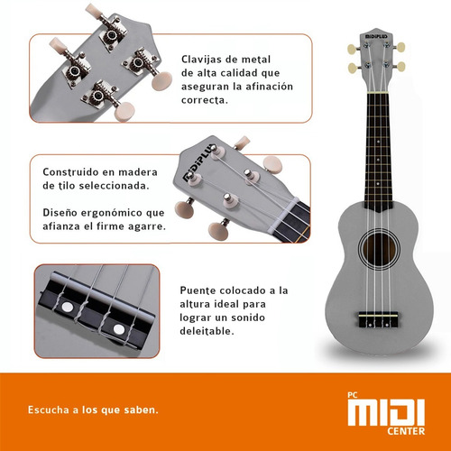 Imagen 5 de 10 de Ukelele Soprano Midiplus Madera Colores Varios + Funda