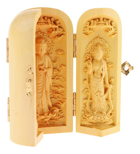 Tibetano Avalokitesvara Lotus Flower Holy Estatua Caja Hogar