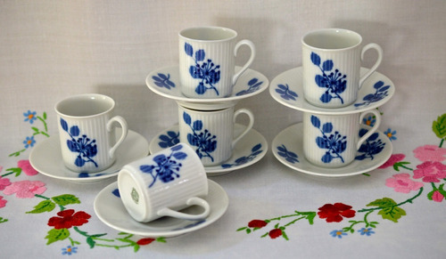 Juego 6 Tazas Para Cafe Porcelana Verbano Petit Point Azul