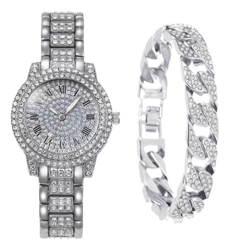 Pulsera Y Reloj De Diamantes Completos Para Mujer Regalo