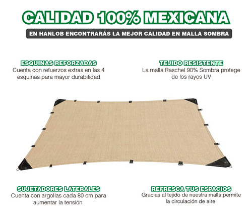 Imagen 9 de 10 de Malla Sombra 90% Raschel Beige De 5mx4m Reforzada