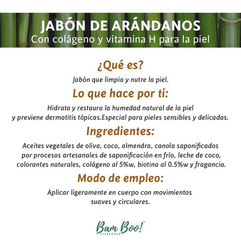 Imagen 5 de 5 de Jabón Arándanos Con Colágeno Y Vitamina H 100 Gr Bam Boo!