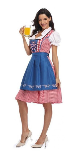 Vestido Dirndl A Cuadros Alemán Tradicional De Alta Calidad