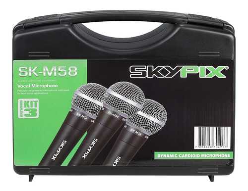Kit Com 3 Microfones Dinamico Skypix Tipo Beta Sm58 Prof