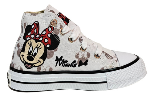 Tenis Botin De Tela Para Niña Minnie Mouse Con Agujetas