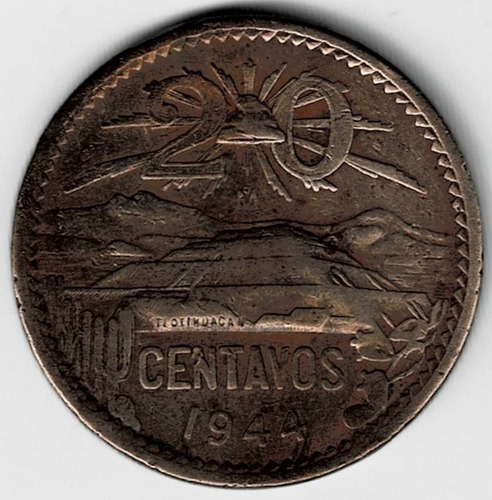 Moneda  De  México  20  Centavos  1944