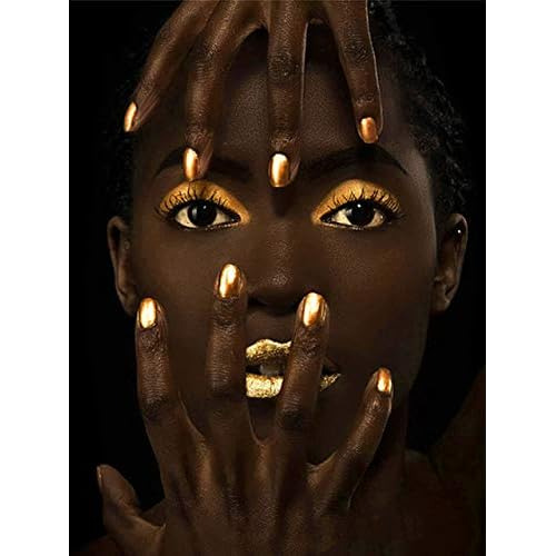 Pintura Diamantes De Retrato Africano Negro Y Dorado (1...