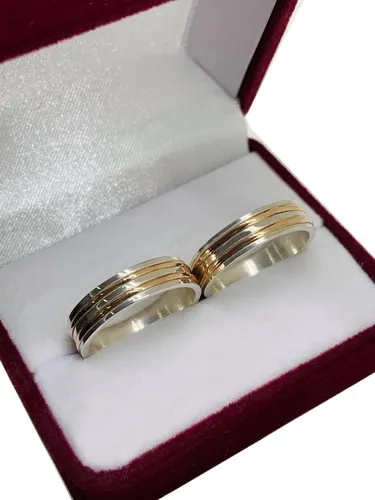 Par Alianzas Anillos Plata Y Oro Rojo Boda Casamiento