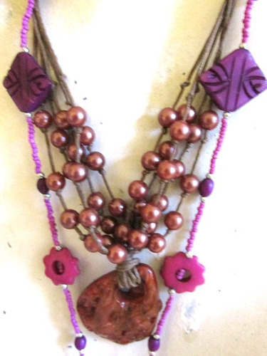 Lote 2 Collares En Tonos Lila Y Cobre, Estilo Vintage