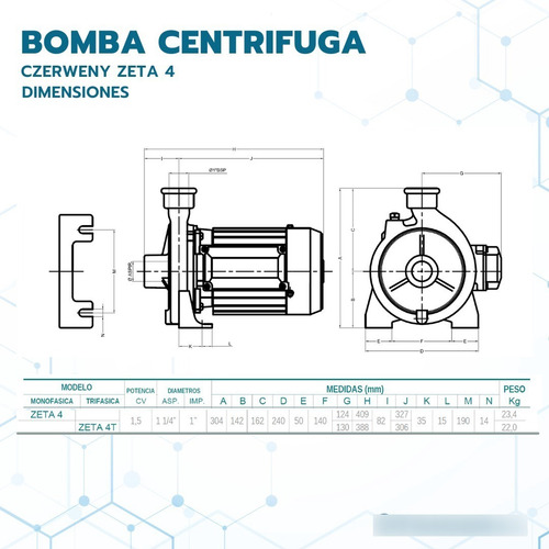 Bomba centrífuga monofásica Czerweny Zeta 4 1.5hp color verde 50Hz 220V eleva 31 mts