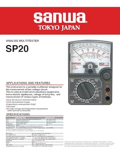 Multímetro Analógico Sanwa Sp20 Dc De Alta Tensão E Temperat