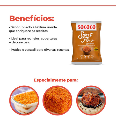 Coco Queimado Flocos Úmido Sweet 1kg - Sococo