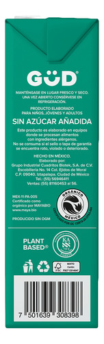 Alimento Líquido De Coco Güd Sin Azucar Organico 12 Pzas/ 1l