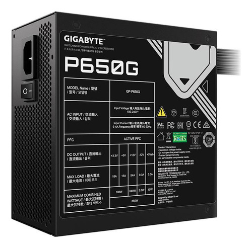 Fonte Gigabyte P650g, 650w, 80 Plus Gold, Preto,