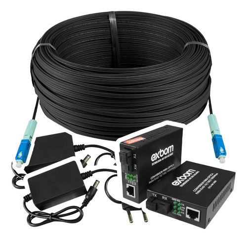 50m Cabo Óptico 1 Via Completo Sc Upc Com Conversores Rj45