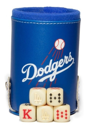 Imagen 1 de 6 de Cubilete Dodgers Los Angeles Con Portadados. Dados Grabados