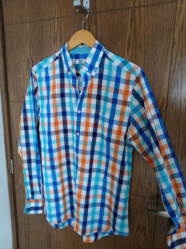 Camisa A Cuadros Regent Street Talla S/m Naranja Con Azul