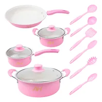 Comprar Batería de cocina Alpina Alpina Home GRA 104 con 13 piezas de hierro rosa