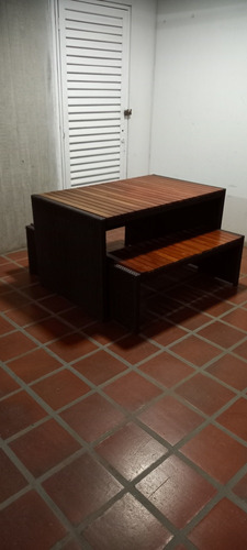 Mesa Y Bancos De Madera Para Jardín 4 Puestos 