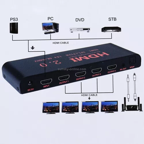 Splitter Multiplicador Hdmi 4 Cuatro Salidas Uhd 4k 3d Hdsp