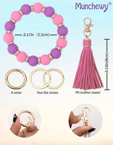 Llavero De Silicona Para Mujer, Pulsera Elástica Con Cuentas