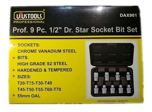Juego De Dados 1/2 Torx Estrella Macho 9 Piezas Uyustools