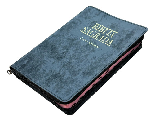 Bíblia Sagrada Rc Sbb Letra Grande Tamanho Médio Com Índice Com Zíper Capa Grafite Brilhosa