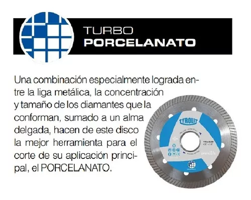TYROLIT disco diamantado PREMIUM TURBO PORCELANATO máquina portátil 115 a  230mm – LGW Group – Magafla S.R.L.