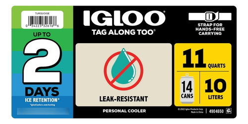 Hielera Igloo Azul Cooler 14 Latas Moderna Correa Ajustable Azul