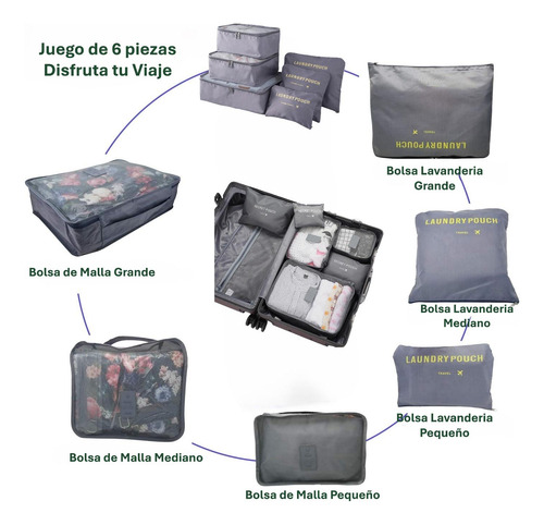 Set 8 Bolsa Organizadora Ropa Calzado Viaje +2 Botellas
