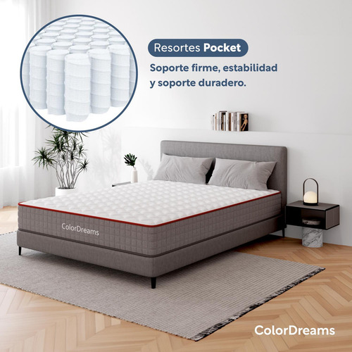 Colchón Caja Híbrido Resorte Pocket +espuma 20cm Matrimonial