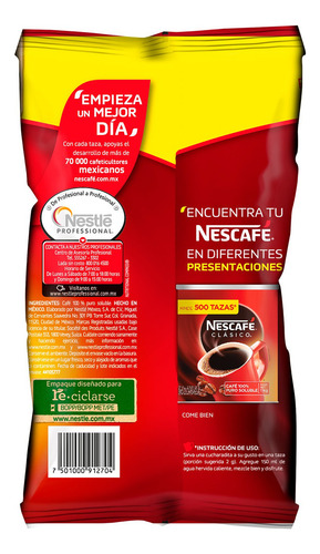 Bebida Soluble Nescafé Clásico 100% Puro 400g