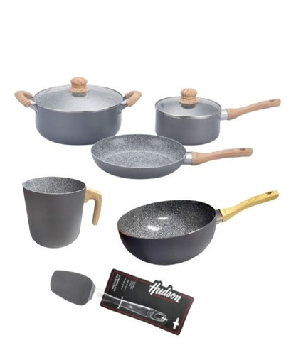 Set 7pz Cacerola Sarten Wok Jarr Hudson Granito Antiadherent