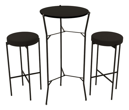 Kit Bistrô Mesa Articulada Mdf E Aço Com 2 Banquetas Altas Acabamento da estrutura Pintura eletrostática fosca Cor Preto/Preto