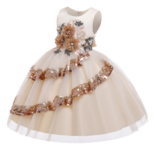 Embroidered Beaded Irregular Sequin Children's Dress