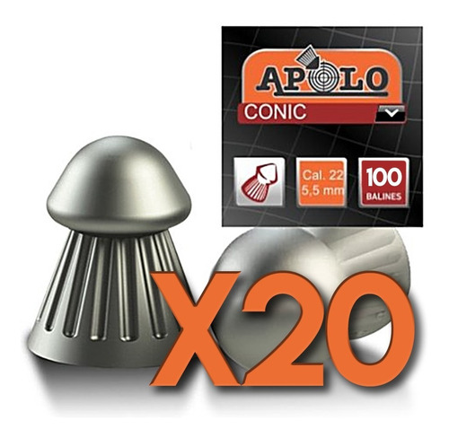 Imagen 1 de 10 de Pack X20 Balines Apolo Conic 5,5 Mm X100