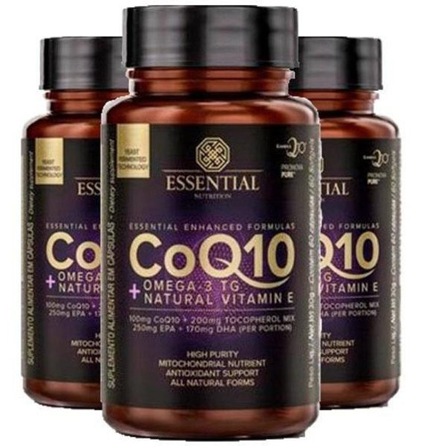 Kit 3 Coenzima Q10 Com Ômega 3 Tg 60 Cápsulas Essential