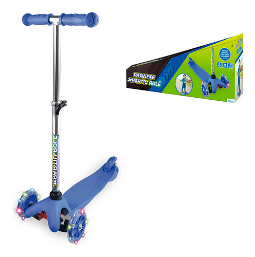 Patinete Infantil 3 Rodas Led Azul Partiu Rolê Etitoys