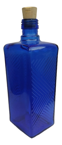 Botella Vidrio Azul Indigo Tipo Whisky Cuadrada 700ml Packx3